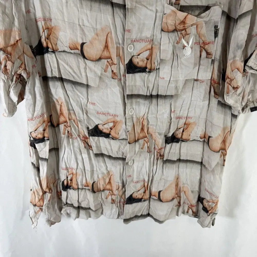 Playboy X Pacsun Shirt Men's Large Button Up Short Sleeve The Sanctuary Camp